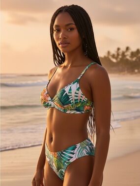 Vince Camuto Green Tropical Leaf Print Bikini Set